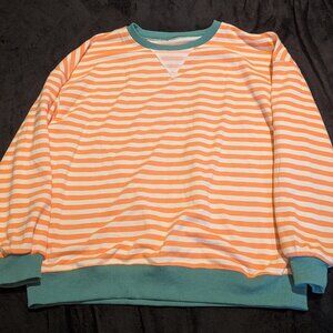 Green White and Orange Striped Sweater L